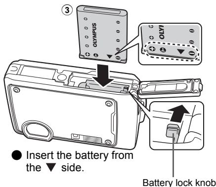 OLYMPUS STYLUS 770 SW - b. Insert the battery in the camera - 3