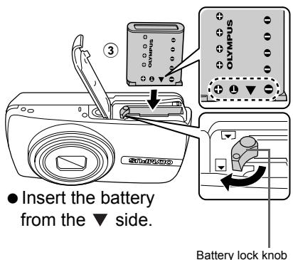 OLYMPUS µ 740 - b. Insert the battery in the camera - 3