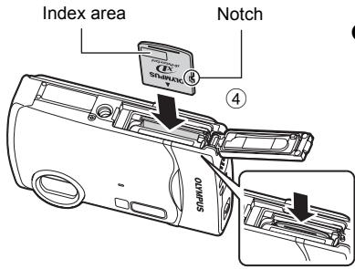 OLYMPUS Μ 850SW - b. Insert the battery and an xD-Picture Card (optional) in the camera. - 3
