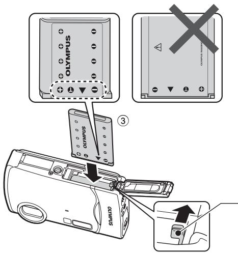 OLYMPUS Μ 850SW - b. Insert the battery and an xD-Picture Card (optional) in the camera. - 2