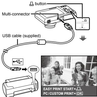 OLYMPUS FE-360 - Turn on the printer, and then connect the printer and camera. - 1