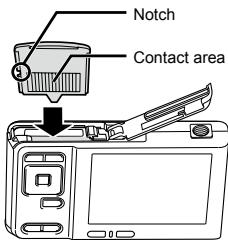 OLYMPUS FE-360 - Insert the microSD Attachment into the camera. - 1