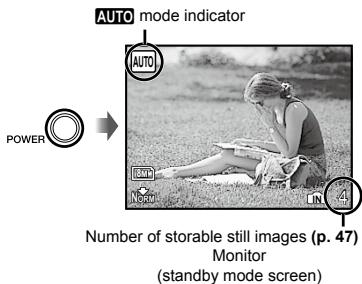 OLYMPUS FE-360 - Press the POWER button to turn on the camera. - 1