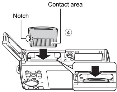 OLYMPUS Μ 1030SW - b. Insert the battery and an xD-Picture Card (optional) in the camera. - 3