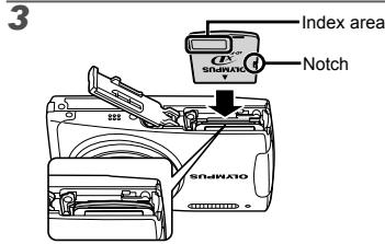 OLYMPUS Μ 1060 - Loading the battery and the xD-Picture Card™ (sold separately) into the camera - 3