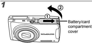 OLYMPUS Μ 1060 - Loading the battery and the xD-Picture Card™ (sold separately) into the camera - 1
