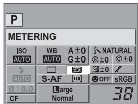 P METERING ISO WB A ± 0 ↘ NATURAL AUTO AUTO G ± 0 S ± 0 ↕ ± 0 AUTO □ 📄 RGB ± 0 / S-AF 🌐 OFF sRGB ± 0.0 Large 38 CF Normal