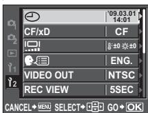 '09.03.01 14:01 CF/xD CF ±0 ±0 ENG. VIDEO OUT NTSC REC VIEW 5SEC CANCEL→MENU SELECT→GO→OK
