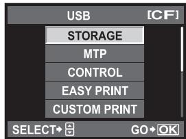USB [CF] STORAGE MTP CONTROL EASY PRINT CUSTOM PRINT SELECT→ [SB] GO→ OK