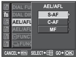 AEL/AFL S-AF C-AF MF CANCEL→MENU SELECT→GO→OK