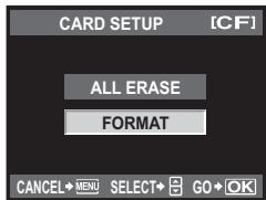 CARD SETUP [CF] ALL ERASE FORMAT CANCEL+ MENU SELECT+ GO+ OK