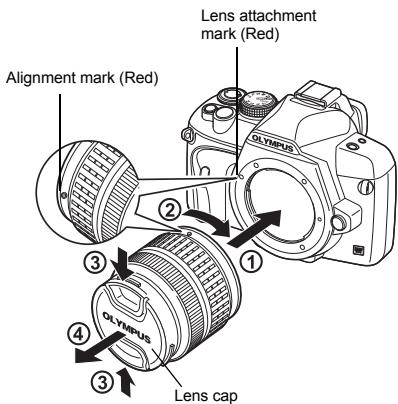 Lens attachment mark (Red) Alignment mark (Red) Olympus Olympus Lens cap