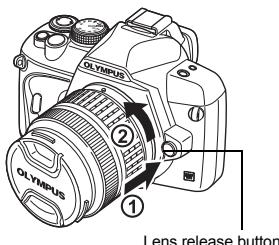 OLYMPUS ② ① Lens release button