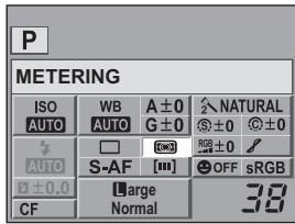 P METERING ISO WB A ± 0 ↘ NATURAL AUTO AUTO G ± 0 ⭕ ± 0 AUTO □ 📄 RGB ± 0 / S-AF [m] OFF sRGB ± ± 0.0 Large 38 CF Normal