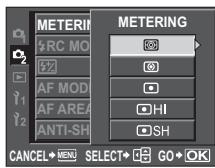 METERIN RC MO AF MOD AF AREA ANTI-SH METERING CANCEL→MEN SELECT→GO→OK