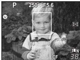 OLYMPUS E-450 - If the camera detects a face, a frame will be displayed in that location. - 1