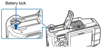 OLYMPUS E-620 - Unloading the battery - 1