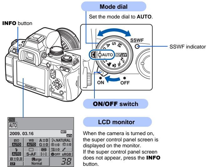 OLYMPUS E-620 - Set the camera's ON/OFF switch to ON - 1
