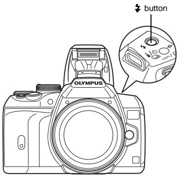 OLYMPUS E-620 - Press the  button to raise the built-in flash. - 1