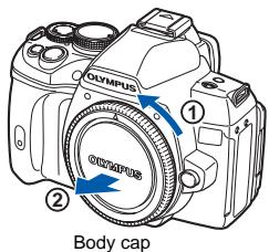 OLYMPUS E-620 - Remove the body cap from the camera and the rear cap from the lens - 2
