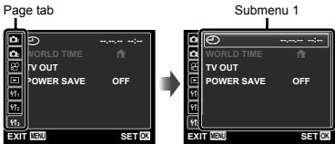 OLYMPUS Μ TOUGH-6020 - Press ◀ to select the page tabs. Use △▽ to select the desired page tab and press ▷. - 1