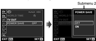 OLYMPUS Μ TOUGH-6020 - Use △▽ to select the desired submenu 1 and then press the Ⓞ button. - 1
