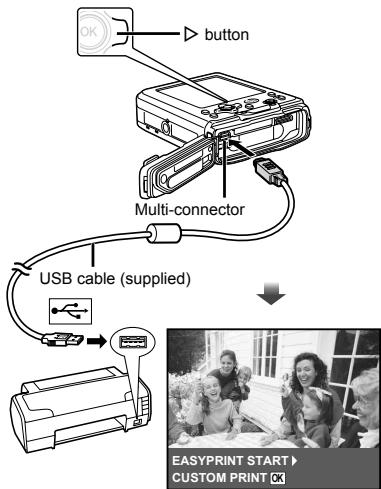 OLYMPUS Μ TOUGH-6020 - Turn on the printer, and then connect the printer and camera. - 1