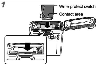 OLYMPUS Μ TOUGH-6020 - Inserting the SD/SDHC memory card (sold separately) - 1