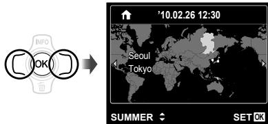 OLYMPUS Μ TOUGH-6020 - Use ◀▶ to select the [↑] time zone and then press the ⏻ button. - 1