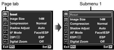 OLYMPUS TG-610 - Press ◀ to select the page tabs. Use △▽ to select the desired page tab and press ▷. - 1