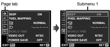OLYMPUS T-100 - Press ◀ to highlight the page tabs. Use △▽ to select the desired page tab and press ▷. - 1