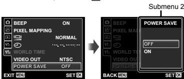 OLYMPUS T-100 - Use △▽ to select the desired submenu 1 and then press the OK button. - 1