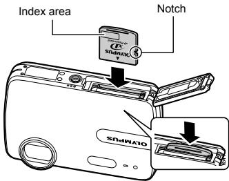 OLYMPUS Μ-550WP - Loading the battery and the xD-Picture Card™ (sold separately) into the camera - 3