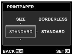 PRINTPAPER SIZE BORDERLESS STANDARD STANDARD BACK MENU SET OK