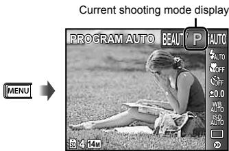 Current shooting mode display PROGRAM AUTO BEAUT P AUTO MENU 4 LIM