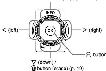 INFO (← (left) → (right) OK button (down) / button (erase) (p. 19)