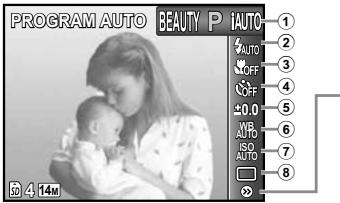 PROGRAM AUTO BEAUTY P AUTO AUTO OFF OFF ±0.0 AVB ISO AUTO 4 14m