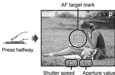 Press halfway AF target mark P Shutter speed Aperture value U400 F3.0