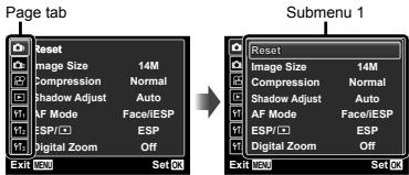 OLYMPUS TG-320 - Press ◀ to select the page tabs. Use △▽ to select the desired page tab and press ▷. - 1