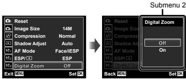 OLYMPUS TG-320 - Use to select the desired submenu 1 and then press the OK button. - 1
