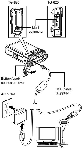 OLYMPUS TG-820 - Charging the battery with the included USB-AC adapter - 1