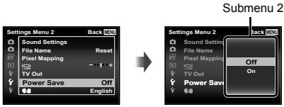 OLYMPUS TG-830 - Use △▽ to select the desired submenu 1 and then press the Ⓞ button. - 1