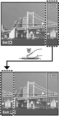 OLYMPUS VG-160 - Press the shutter button to take the first frame, and then compose the second shot. - 1