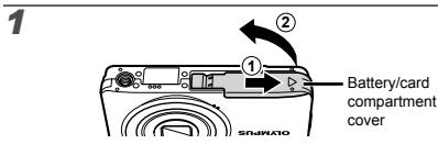 OLYMPUS VG-160 - Inserting the battery and the SD/SDHC memory card (sold separately) - 1