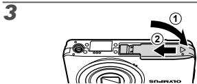 OLYMPUS VG-160 - Inserting the battery and the SD/SDHC memory card (sold separately) - 3