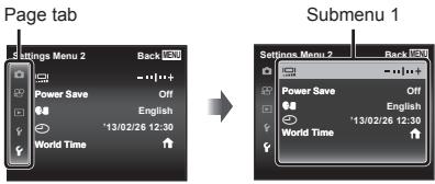 OLYMPUS VG-180 - Press  to select the page tabs. Use  to select the desired page tab and press  . - 1