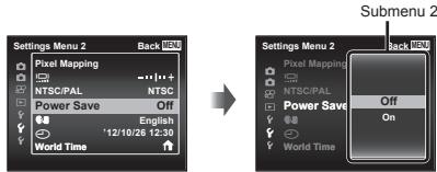 OLYMPUS VH-410 - Use △▽ to select the desired submenu 1 and then press the Ⓞ button. - 1