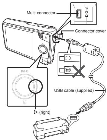 OLYMPUS VH-410 - Turn on the printer, and then connect the printer and camera. - 1