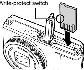 OLYMPUS XZ-10 - Insert the card straight until it clicks into place. - 1