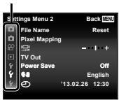 OLYMPUS SZ-16 - Press ◀ to select the page tabs. Use △▽ to select the desired page tab and press ▷. - 1